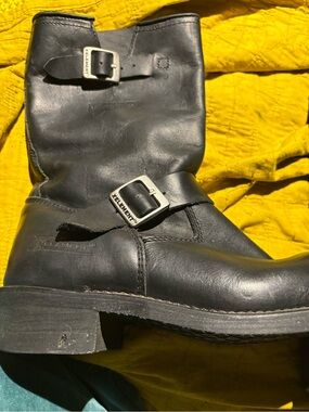 Element Black Leather Engineer Boots with Silver Buckles
